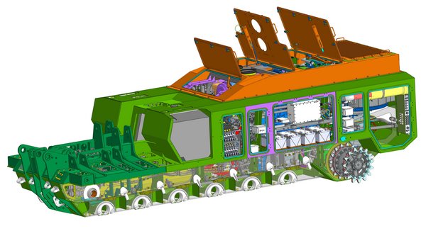 Complex internal layout CAD model of the robotic platform